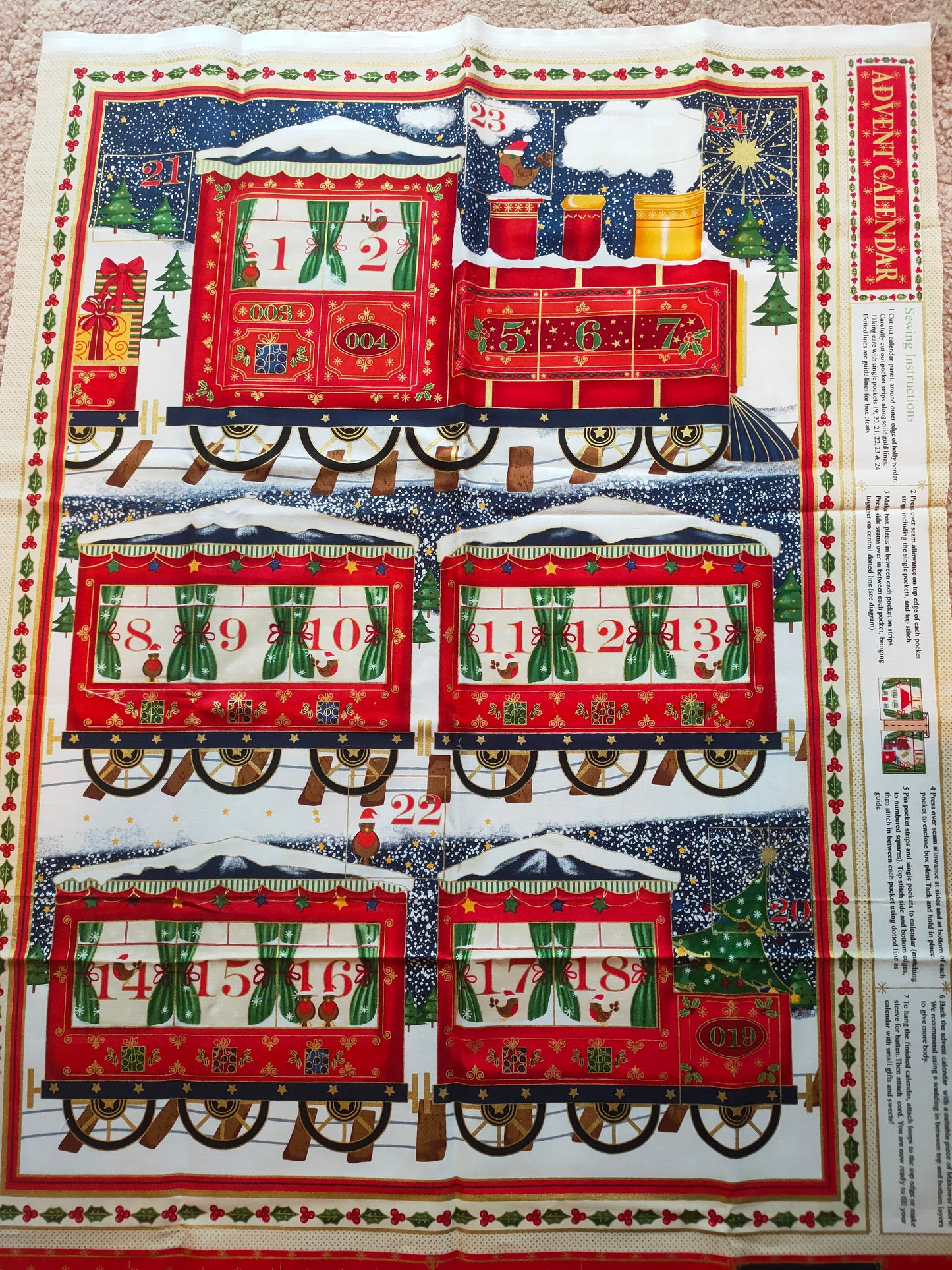 Makower Train Advent Calendar Panel